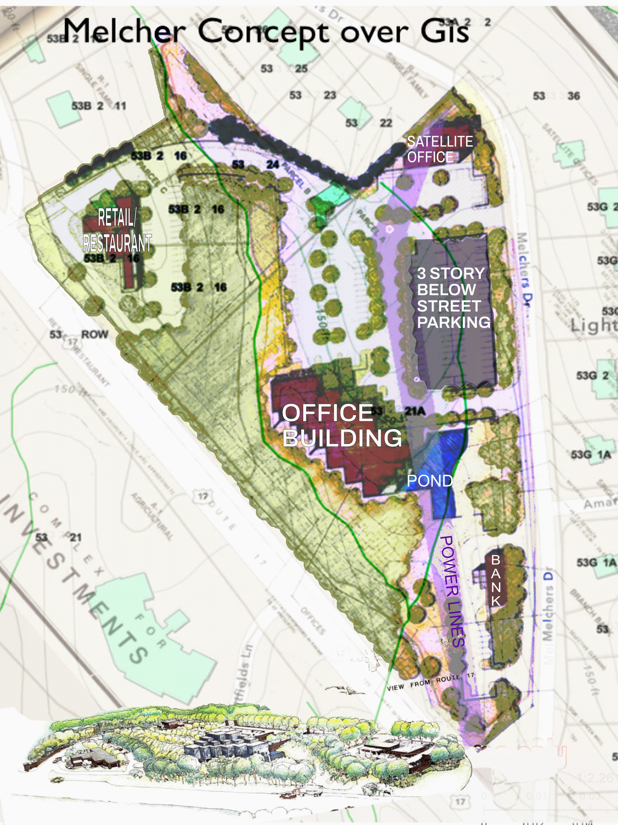 Melcher concept over gis illustration